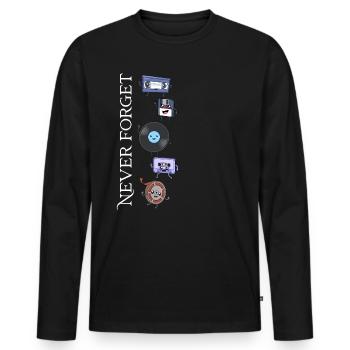 Record and Friends - Never Forget - Men's Premium Organic Long Sleeve Shirt - black - Front - Nico (187cm)