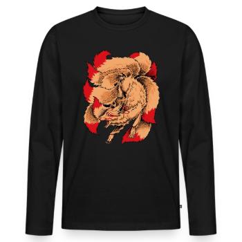 Japanische Yokai Figur Kitsune - Männer Premium Bio Langarmshirt - Schwarz - Vorne - Nico (187cm)