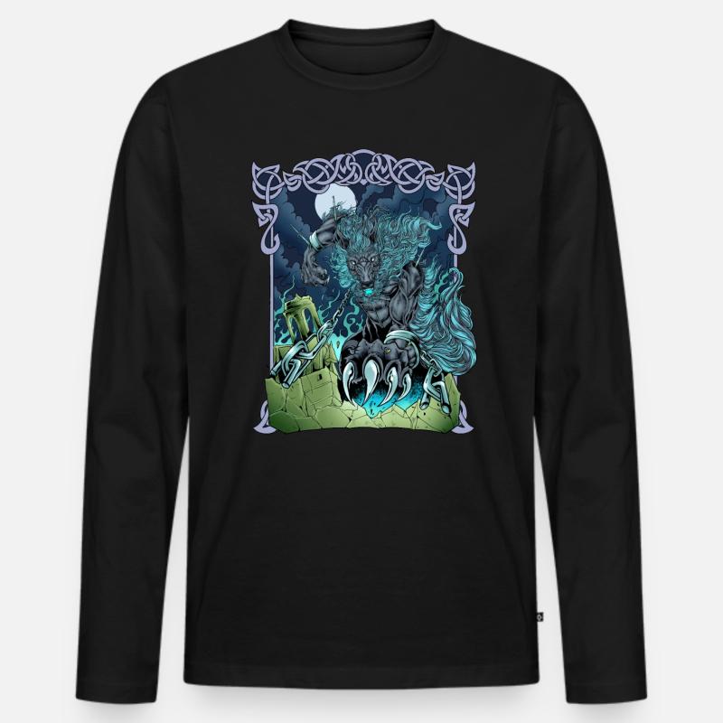 Fenrir in Asgard - Fenriswolf - Männer Premium Bio Langarmshirt - Schwarz