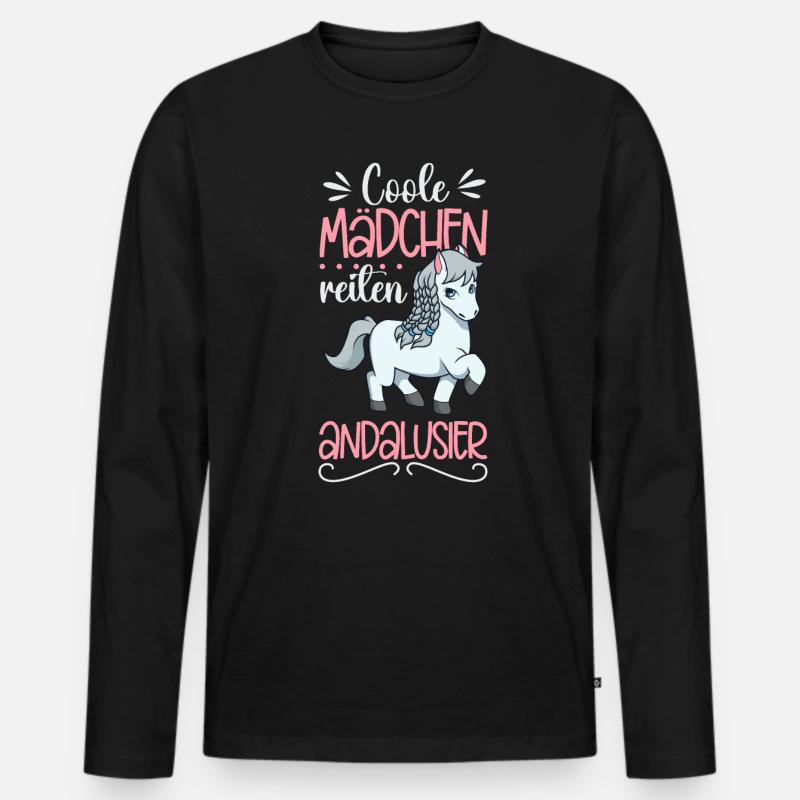 Coole Mädchen reiten Andalusier - Männer Premium Bio Langarmshirt - Schwarz