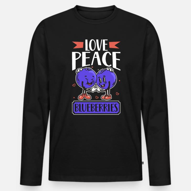 Love Peace Blueberries - Blaubeere - Männer Premium Bio Langarmshirt - Schwarz