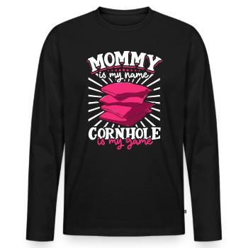 Ich heiße Mama und mein Spiel ist Cornhole - Männer Premium Bio Langarmshirt - Schwarz - Vorne - Nico (187cm)