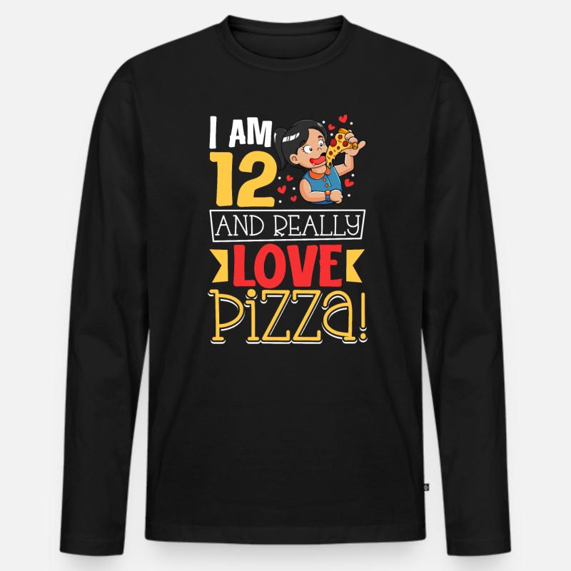 Ich bin 12 - Mädchen Pizza - Männer Premium Bio Langarmshirt - Schwarz