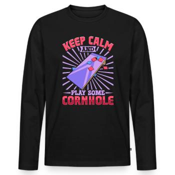 Keep Calm and play some Cornhole - Männer Premium Bio Langarmshirt - Schwarz - Vorne - Nico (187cm)