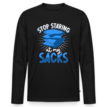 Stop staring at my sacks - Cornhole - Männer Premium Bio Langarmshirt - Schwarz - Vorne - Nico (187cm)