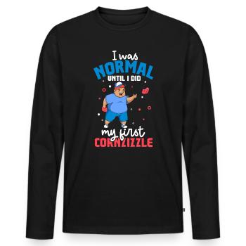 J’étais normal jusqu’au Cornzizzle - Cornhole - T-shirt manches longues Premium bio Homme - noir - Devant - Nico (187cm)