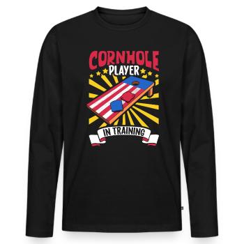 Cornhole Spieler im Training - Cornhole - Männer Premium Bio Langarmshirt - Schwarz - Vorne - Nico (187cm)