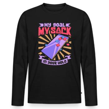 Mein Sack in dein Loch - Cornhole - Männer Premium Bio Langarmshirt - Schwarz - Vorne - Nico (187cm)