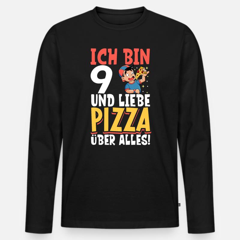 Ich bin 9 - Jungen Pizza - Männer Premium Bio Langarmshirt - Schwarz