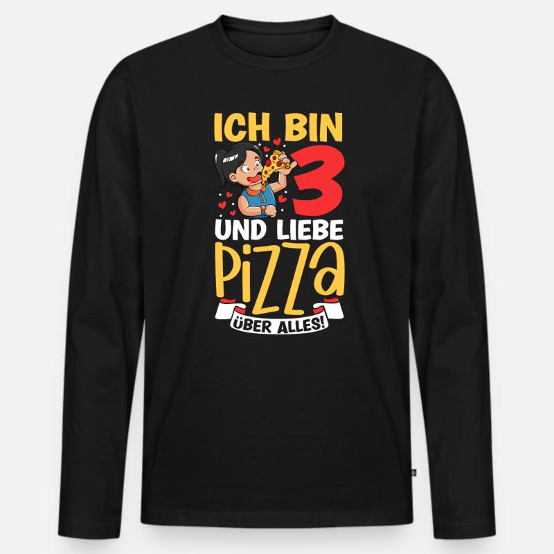 Ich bin 3 - Mädchen Pizza - Männer Premium Bio Langarmshirt - Schwarz