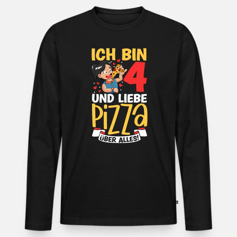 Ich bin 4 - Mädchen Pizza - Männer Premium Bio Langarmshirt - Schwarz