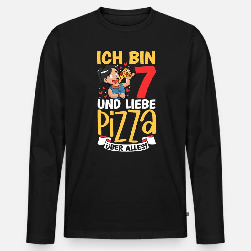 Ich bin 7 - Mädchen Pizza - Männer Premium Bio Langarmshirt - Schwarz