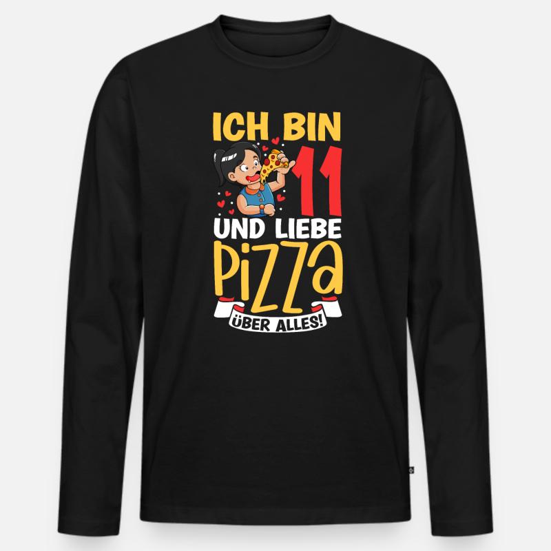 Ich bin 11 - Mädchen Pizza - Männer Premium Bio Langarmshirt - Schwarz