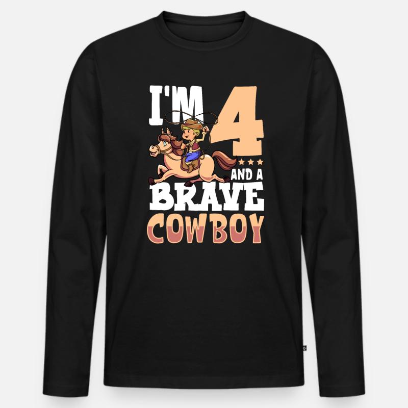 Ich bin 4 - Jungen Cowboy - Männer Premium Bio Langarmshirt - Schwarz