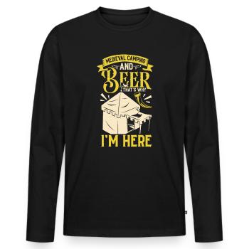 Camp médiéval et bière - Medieval Camping - T-shirt manches longues Premium bio Homme - noir - Devant - Nico (187cm)