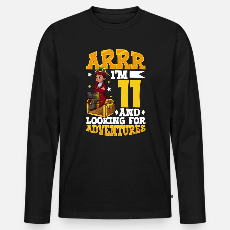 Ich bin 11 - Jungen Pirat - Männer Premium Bio Langarmshirt - Schwarz
