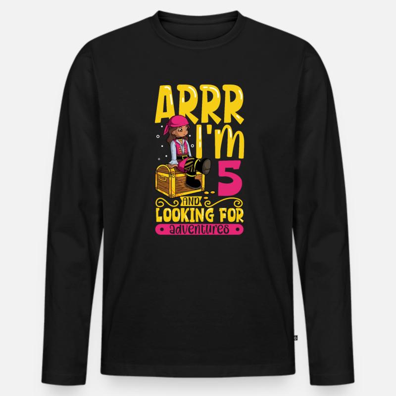 Ich bin 5 - Mädchen Pirat - Männer Premium Bio Langarmshirt - Schwarz