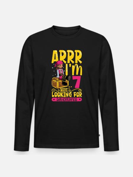 Ich bin 7 - Mädchen Pirat - Männer Premium Bio Langarmshirt - Schwarz