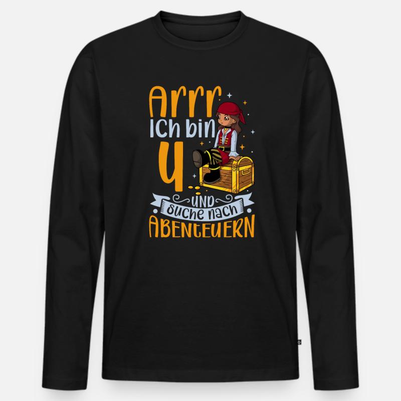 Ich bin 4 - Mädchen Pirat - Männer Premium Bio Langarmshirt - Schwarz