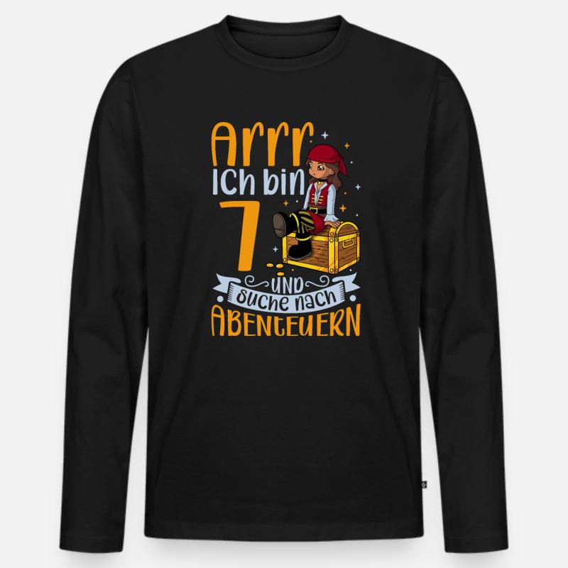 Ich bin 7 - Mädchen Pirat - Männer Premium Bio Langarmshirt - Schwarz