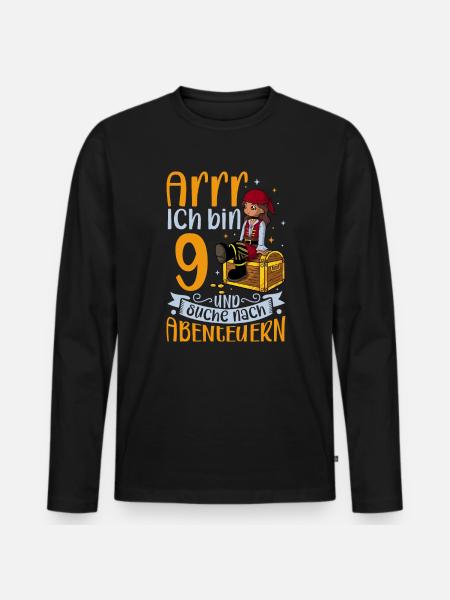 Ich bin 9 - Mädchen Pirat - Männer Premium Bio Langarmshirt - Schwarz