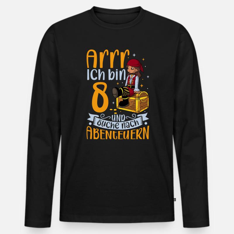 Ich bin 8 - Mädchen Pirat - Männer Premium Bio Langarmshirt - Schwarz