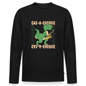 Sax-A-Saurus - TREX on saxophone - Men's Premium Organic Long Sleeve Shirt - black - Front - Nico (187cm)