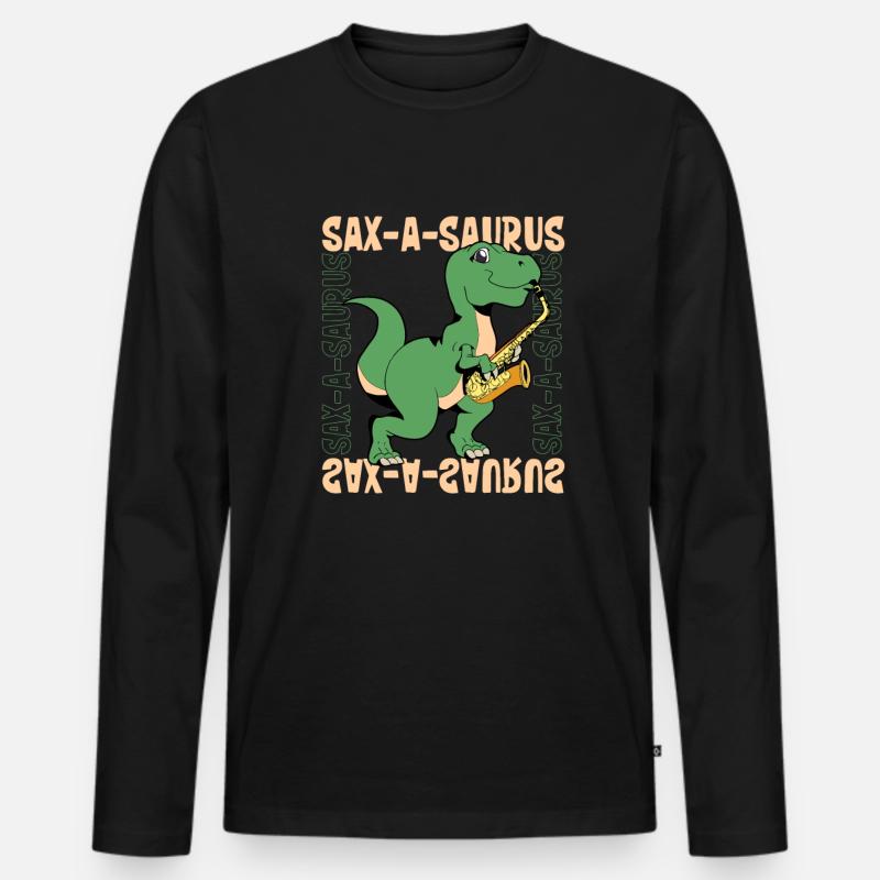 Sax-A-Saurus - TREX on saxophone - Men's Premium Organic Long Sleeve Shirt - black