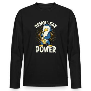 Pengu-Sax Power - Penguin on saxophone - Men's Premium Organic Long Sleeve Shirt - black - Front - Nico (187cm)