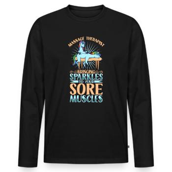 Unicorn massaged - massage - Men's Premium Organic Long Sleeve Shirt - black - Front - Nico (187cm)