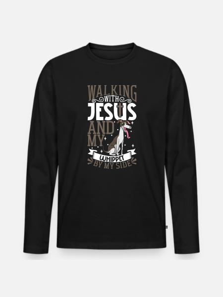 Jesus and Dog - Whippet - Men's Premium Organic Long Sleeve Shirt - black
