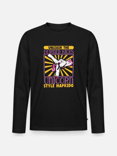 Einhorn macht Hapkido - Männer Premium Bio Langarmshirt - Schwarz