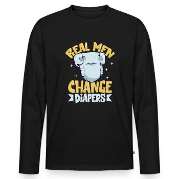 Real men change diapers - Men's Premium Organic Long Sleeve Shirt - black - Front - Nico (187cm)