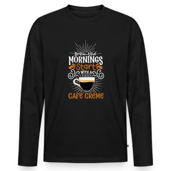 Good morning with Café Crème - Men's Premium Organic Long Sleeve Shirt - black - Front - Nico (187cm)