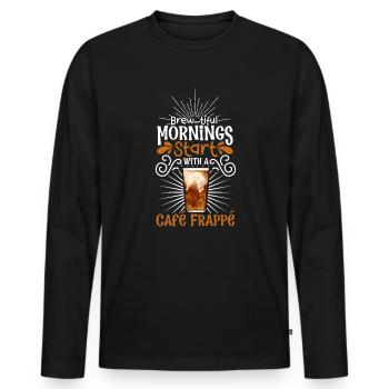 Good morning with Café Frappé - Men's Premium Organic Long Sleeve Shirt - black - Front - Nico (187cm)