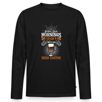 Good Morning with Irish Coffee - Men's Premium Organic Long Sleeve Shirt - black - Front - Nico (187cm)