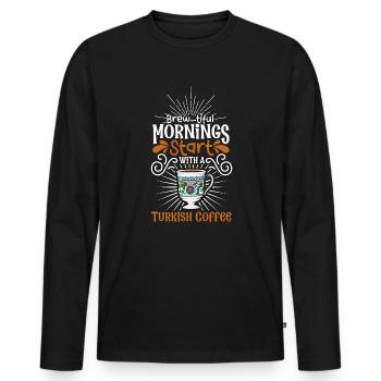 Guten Morgen mit Turkish Coffee - Männer Premium Bio Langarmshirt - Schwarz - Vorne - Nico (187cm)