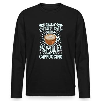 Smile with cappuccino - Men's Premium Organic Long Sleeve Shirt - black - Front - Nico (187cm)