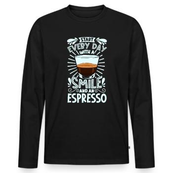 Souriez avec un expresso - T-shirt manches longues Premium bio Homme - noir - Devant - Nico (187cm)
