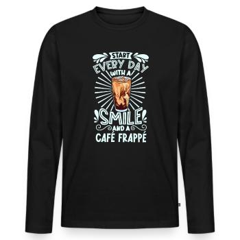 Souriez avec Café Frappé - T-shirt manches longues Premium bio Homme - noir - Devant - Nico (187cm)