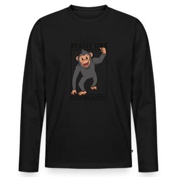 Ich liebe Schimpansen - Schimpanse - Männer Premium Bio Langarmshirt - Schwarz - Vorne - Nico (187cm)