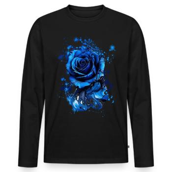 blaue rose,welle,tinte,malerei,aquarell,rose - Männer Premium Bio Langarmshirt - Schwarz - Vorne - Nico (187cm)
