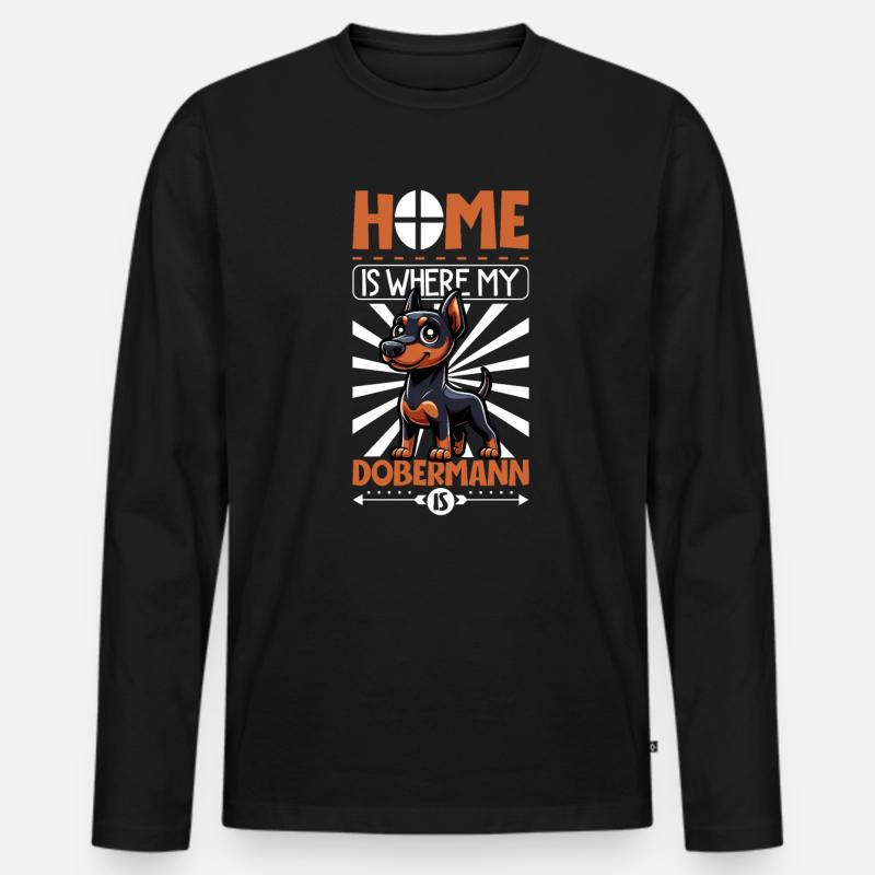 Zuhause - Dobermann - Männer Premium Bio Langarmshirt - Schwarz