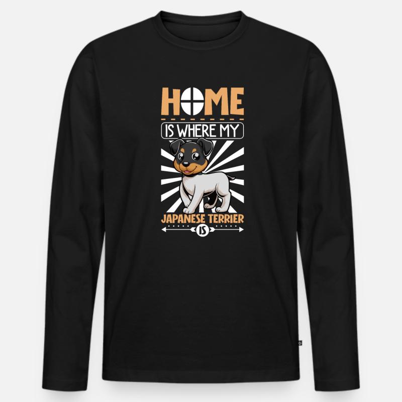 Zuhause - Japanischer Terrier - Männer Premium Bio Langarmshirt - Schwarz