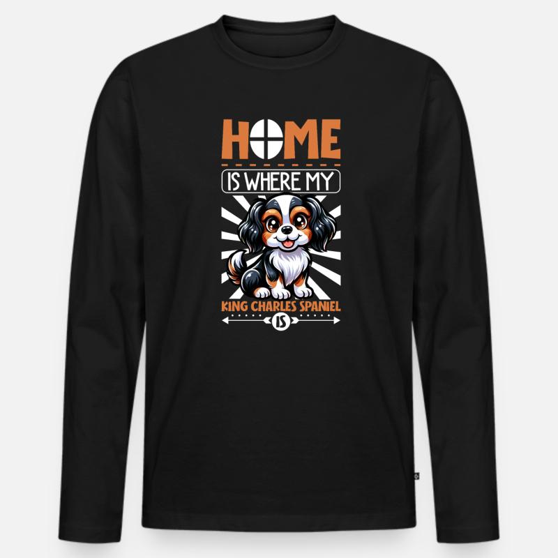 Zuhause - King Charles Spaniel - Männer Premium Bio Langarmshirt - Schwarz
