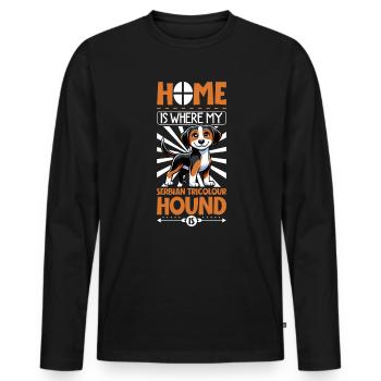 Zuhause - Dreifarbiger Serbischer Laufhund - Männer Premium Bio Langarmshirt - Schwarz - Vorne - Nico (187cm)