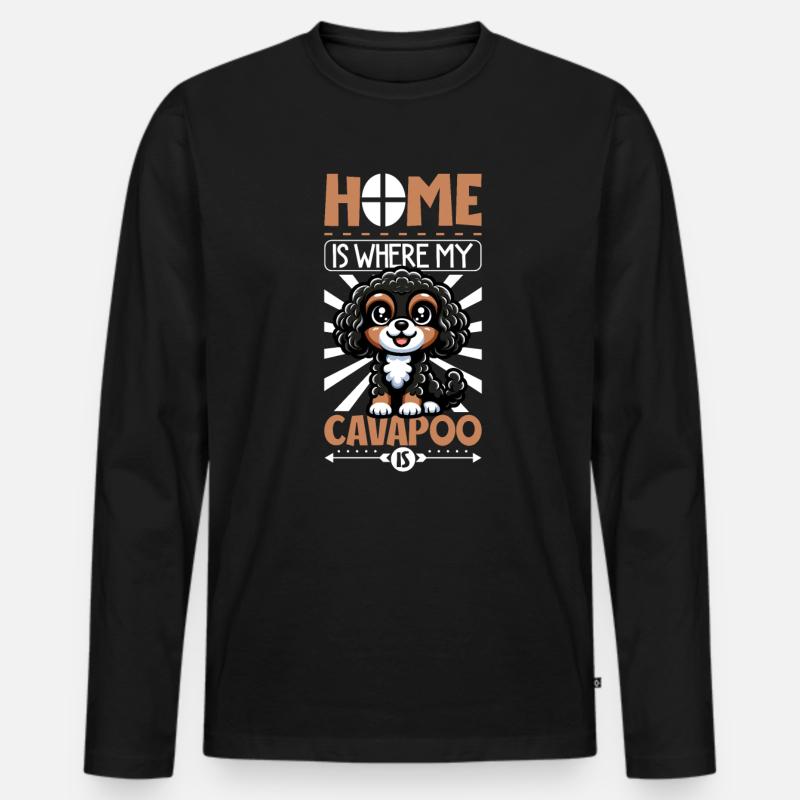 Zuhause - Cavapoo - Männer Premium Bio Langarmshirt - Schwarz