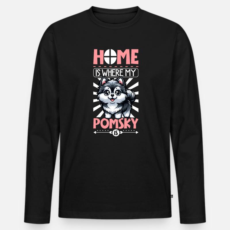 Zuhause - Pomsky - Männer Premium Bio Langarmshirt - Schwarz