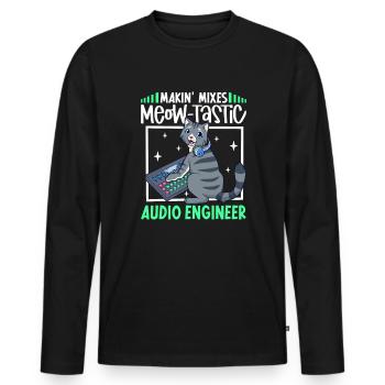 Chat à la table de mixage - ingénieur du son - T-shirt manches longues Premium bio Homme - noir - Devant - Nico (187cm)