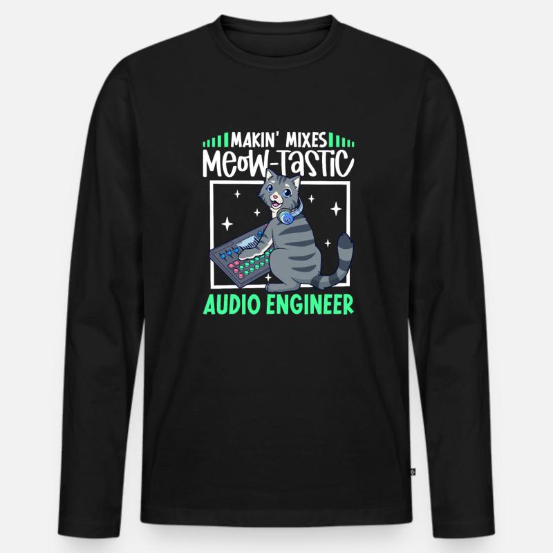 Katze am Mischpult - Tontechniker - Männer Premium Bio Langarmshirt - Schwarz